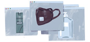 Editorial illustration showing three overlapping browser windows each containing a pandemic-related product: a spray can, a brown face mask, and a hand sanitizer bottle.