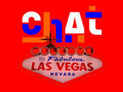 Editorial illustration combining a stylized 'ChAt' typography in red, white, and blue with the iconic Welcome to Fabulous Las Vegas Nevada sign on a red background.