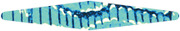 Abstract elongated oval shape with blue and teal striped pattern resembling a stylized fish or leaf form.