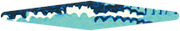 Abstract decorative illustration showing stylized ocean waves in dark blue and teal tones.