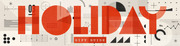 Decorative editorial banner spelling HOLIDAY GIFT GUIDE in large red letters composed of data visualization motifs like pie charts, bar charts, and graphs.