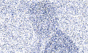 A dense mosaic of tiny blue squares, letters, and colored pixels scattered across a white background with no clear data or labels.