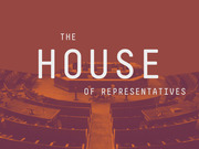 Editorial title card with text 'The House of Representatives' overlaid on a red-tinted photo of a legislative chamber.
