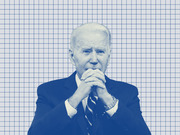 Blue-tinted editorial illustration of an older man in a suit with hands clasped, set against a grid-paper background.