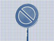 Blue-toned editorial illustration of a no-parking road sign on a pole against a grid-paper background.