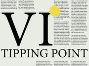 Editorial illustration showing large bold letters VI and the words TIPPING POINT alongside article text about the 2016 US presidential election.