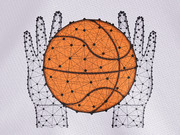 Editorial illustration of two wireframe polygon hands holding an orange basketball, rendered in a geometric network node style.
