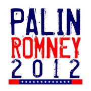 Stylized political campaign-style graphic reading Palin Romney 2012 in distressed red, white, and blue typography with a star banner.