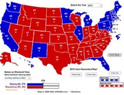 2012 US Electoral College map showing Obama winning 270 electoral votes versus Republican 268, with states colored blue for Democrat and red for Republican.