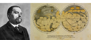 Portrait of astronomer Schiaparelli alongside his 1882 and 1888 maps of Mars showing the doubling of dark lines on the planet's surface.