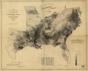 Historical choropleth map showing the distribution of the slave population across Southern States of the United States, compiled from the 1860 Census, with shading indicating percentage of enslaved persons by county.