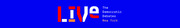 Stylized banner graphic reading LIVE The Democratic Debates New York on a bright blue background with red and white lettering.
