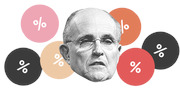 Editorial illustration of a man's face surrounded by colorful circles with percent signs, suggesting polling or approval ratings context.