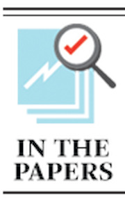 A decorative editorial icon showing a magnifying glass over a document with a chart, labeled In The Papers