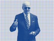 Blue-tinted editorial illustration of a man in a suit and sunglasses giving a thumbs up, set against a grid background.