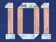 Editorial illustration showing the number 101 formed from cutouts of IRS Form 1040 tax documents on a dark blue background.
