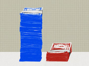 Illustrated comparison of two stacks of cash, one tall blue stack and one short red stack, representing a financial disparity between two groups.