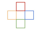 Four colored empty squares arranged in a cross or plus shape with red top, orange left, blue right, and green bottom outlines.