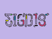 Colorful decorative typographic illustration spelling out SIGDIG in a playful, pill-and-tube style lettering on a lavender background.