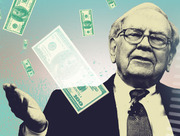 Stylized editorial illustration of an elderly man in a suit with dollar bills floating around him against a teal and pink background.