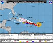 NOAA National Hurricane Center forecast track map for Hurricane Irma as of 5 PM AST September 5, 2017, showing the probable path cone from the Atlantic toward Florida.