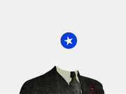 Editorial illustration of a headless figure in a suit with a blue circle containing a white star replacing the head.