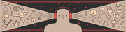 Editorial illustration of a figure wearing red headphones with music and cultural icons radiating outward on both sides, suggesting contrasting music tastes.