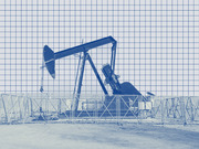 Blue-tinted editorial illustration of an oil pump jack overlaid with a graph grid background, used as decorative article art.