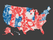 Stylized illustration of a US map overlaid with a microscopic virus image in red and blue, suggesting the intersection of politics and disease.