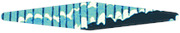 Abstract horizontal illustration showing a silhouetted landmass or skyline with a blue and teal patterned overlay suggesting water or sky.