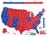 User-generated 270toWin electoral college map showing Clinton with 275 electoral votes versus Trump with 263, with states colored blue or red.