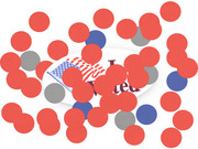 Editorial illustration showing an I Voted sticker surrounded by scattered red, blue, and gray circles representing voters or ballots.