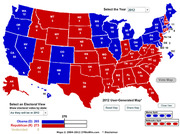 US electoral map for 2012 showing state-by-state electoral votes with Obama (D) at 265 and Republican (R) at 273, colored blue and red respectively.