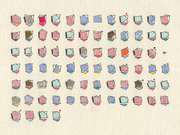 Hand-drawn illustration showing a grid of small colorful abstract book or folder icons in various colors arranged in rows on a cream background.