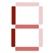 A seven-segment display style graphic showing the number 8 rendered in shades of red and pink rectangular segments on a white background.