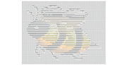 ASCII art image made of letters j, k, p, o, and others arranged to form a shape, using dark and golden colored characters.