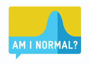 Logo for 'Am I Normal?' featuring a bell curve illustration on a yellow and blue speech bubble background.