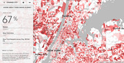 Interactive map showing smoke alarm risk scores by block in the New York-Newark-Jersey City metro area, with red shading indicating areas where homes likely lack smoke alarms.