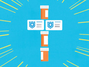 Editorial illustration showing prescription pill bottles and health insurance cards arranged in a cross shape on a teal background with yellow radiating lines.