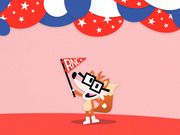 FiveThirtyEight mascot fox wearing glasses and waving a red RNC pennant flag under red, white, and blue star-covered bunting decorations.