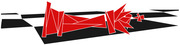 Abstract red and black geometric graffiti-style editorial illustration with angular shapes and stylized lettering.