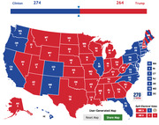 User-generated 270toWin electoral college map showing Clinton with 274 electoral votes versus Trump with 264, with states colored blue or red.