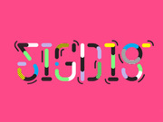 Colorful decorative typographic illustration spelling SIGDIG on a bright pink background with patterned geometric shapes.