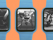 Editorial illustration showing three framed black-and-white photos of wheelchair racing athletes on an orange and blue decorative background.