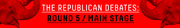 Red banner graphic with two elephant illustrations and bold text reading The Republican Debates: Round 5 / Main Stage