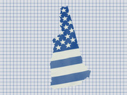 Illustration of the state of New Hampshire filled with an American flag pattern in blue and white, set against a grid paper background.
