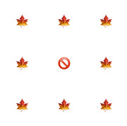 Eight maple leaf emojis arranged in a grid with a prohibition sign emoji in the center, likely representing Canada-related data with one unit excluded.