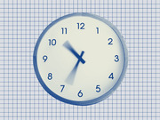 A blue-tinted editorial illustration of a clock with motion-blurred hands against a grid paper background.