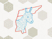 Editorial illustration of a blue Democratic donkey overlaid on red outlines of Southern US states including Mississippi, Alabama, and Tennessee.