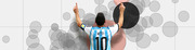 Lionel Messi in Argentina jersey number 10 seen from behind with arms raised, overlaid on a bubble chart graphic background.